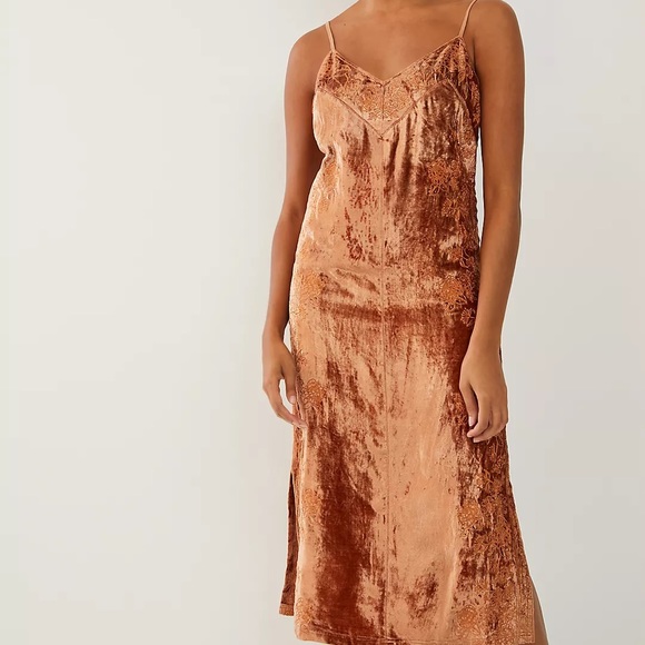 NWT Anthropologie Lucie Embroidered Velvet Slip Dress - Picture 3 of 12